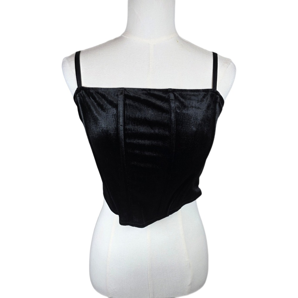 ASTR Black Velvet Corset Crop Top w/Smocked Back & Adjustable Straps